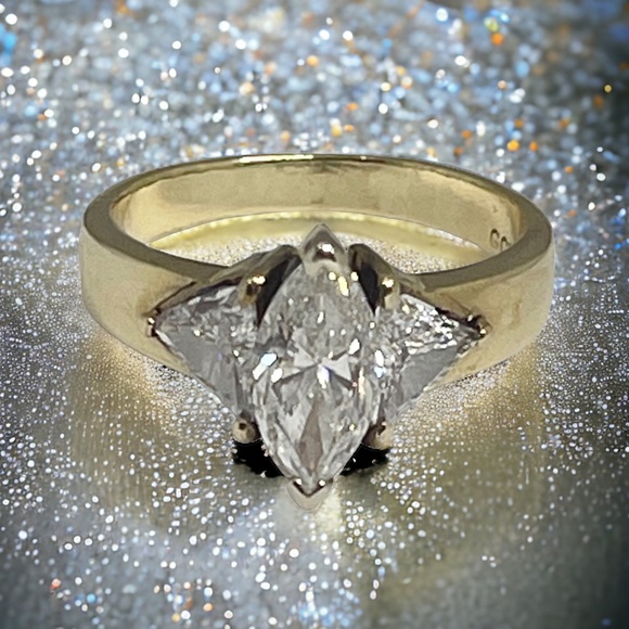 Diamond Ring Jewelry - 2+ CT Marquise Diamond Engagement Ring ✶ Trillions Stones ✶ 14K Gold ✶ Mayors
